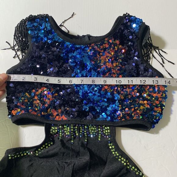 Glamour solo dance costume black sequin unitard rhinestone embellished SA adult - Picture 8 of 14